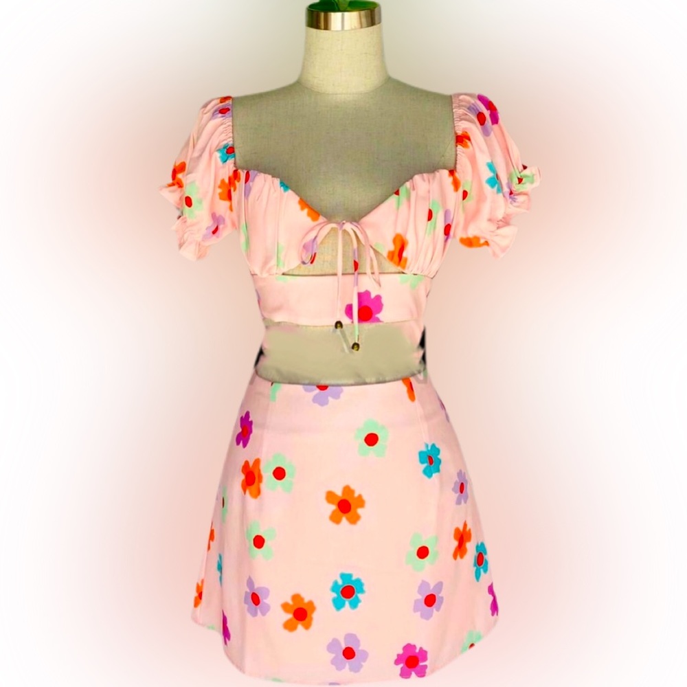 2 pcs clothing Set Flower top & skirt